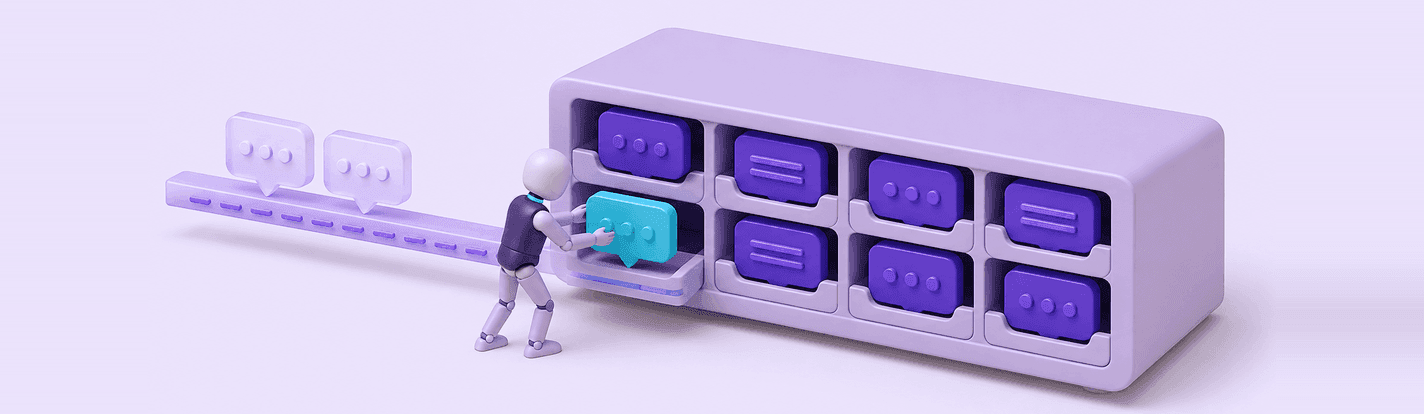 Illustration of a robot organizing message blocks into a centralized rack