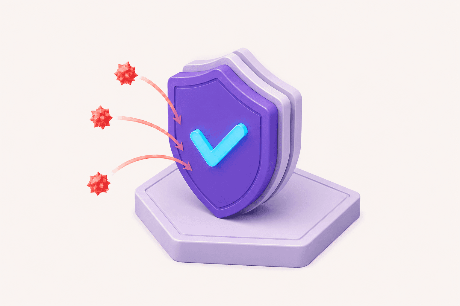 Isometric illustration of a security shield deflecting threats